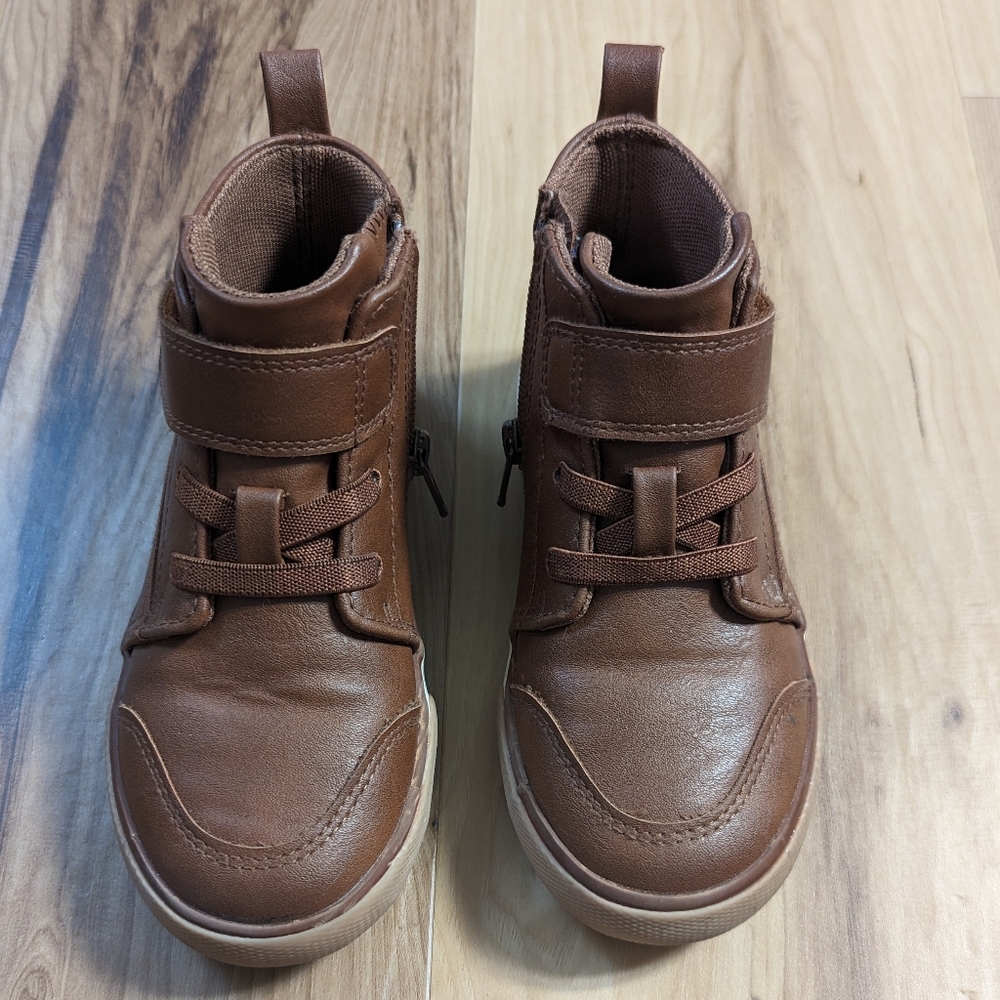 Toddler Boys Size 10 Brown Leather High Tops Zipper Velcro